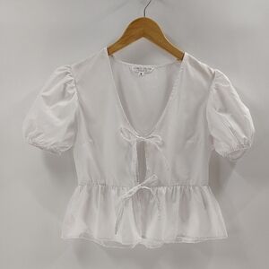Live 4 Truth Blouse Size Medium White Front Tie Puff Short Sleeve